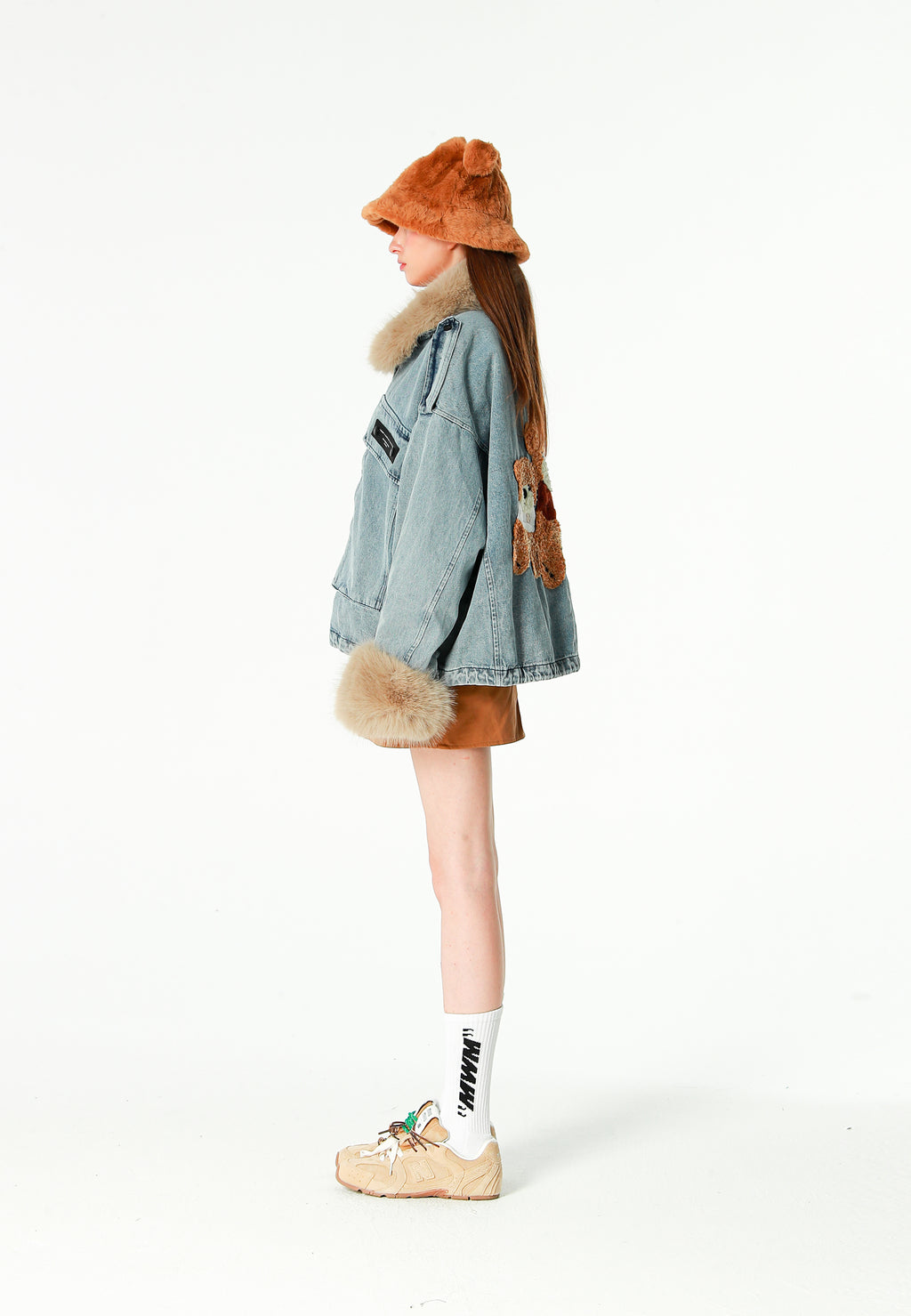Gorro bucket de pelo con oso Teddy y orejas | MWM [PS_COLORS:BROWN]