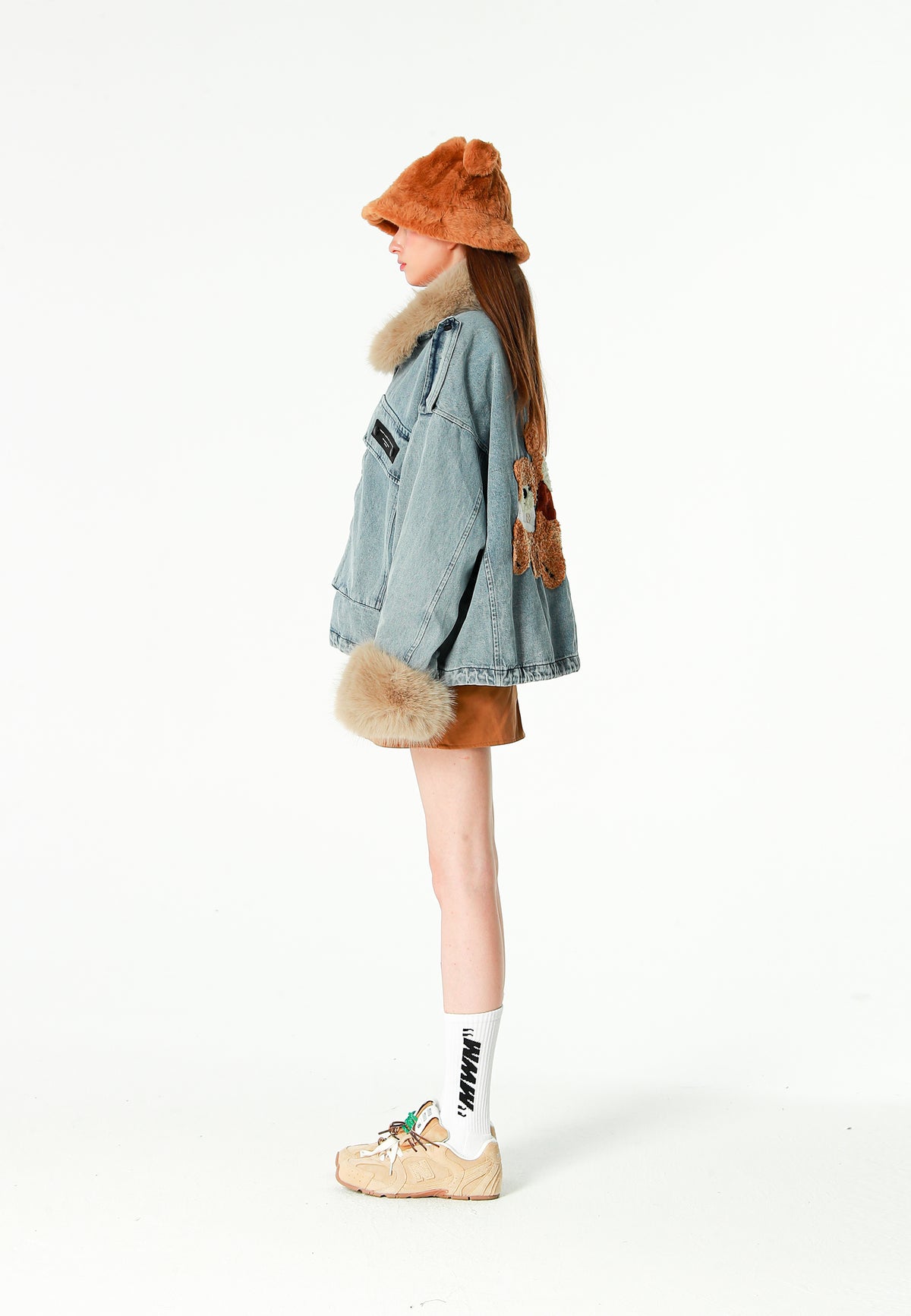 Gorro bucket de pelo con oso Teddy y orejas | MWM [PS_COLORS:BROWN]