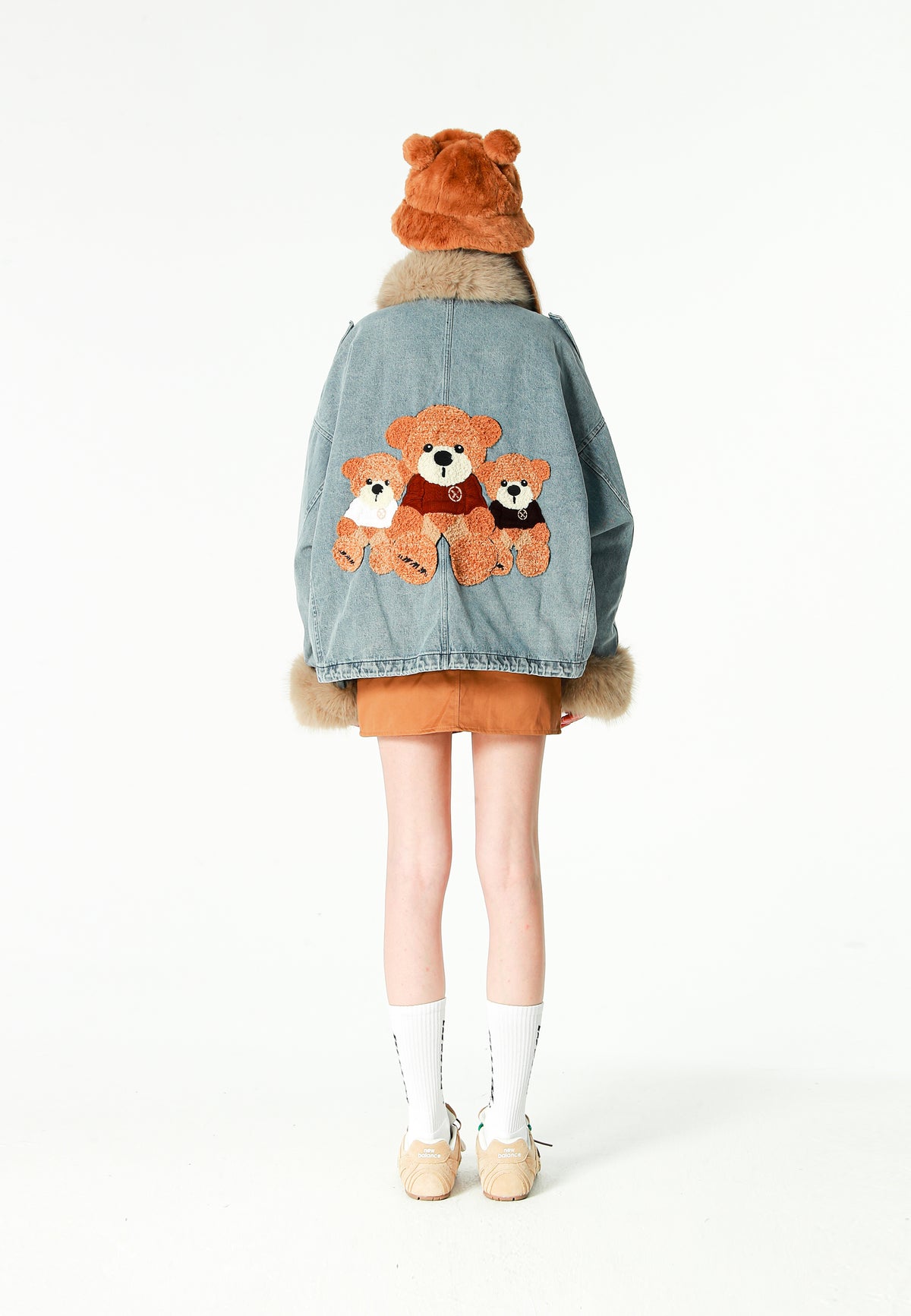 Gorro bucket de pelo con oso Teddy y orejas | MWM [PS_COLORS:BROWN]