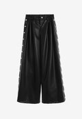 Pantalón de pierna ancha efecto piel con botones metálicos laterales | MWM [PS_COLORS:BLACK]