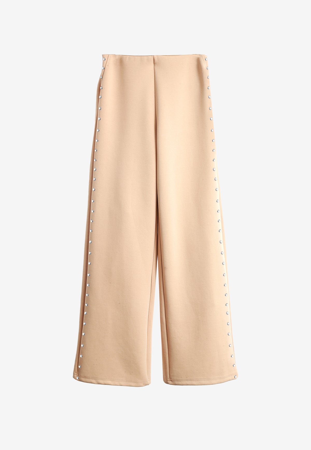 Pantalón palazzo de mujer de pierna ancha con efecto faja y tachuelas laterales | MWM [PS_COLORS:BEIGE]