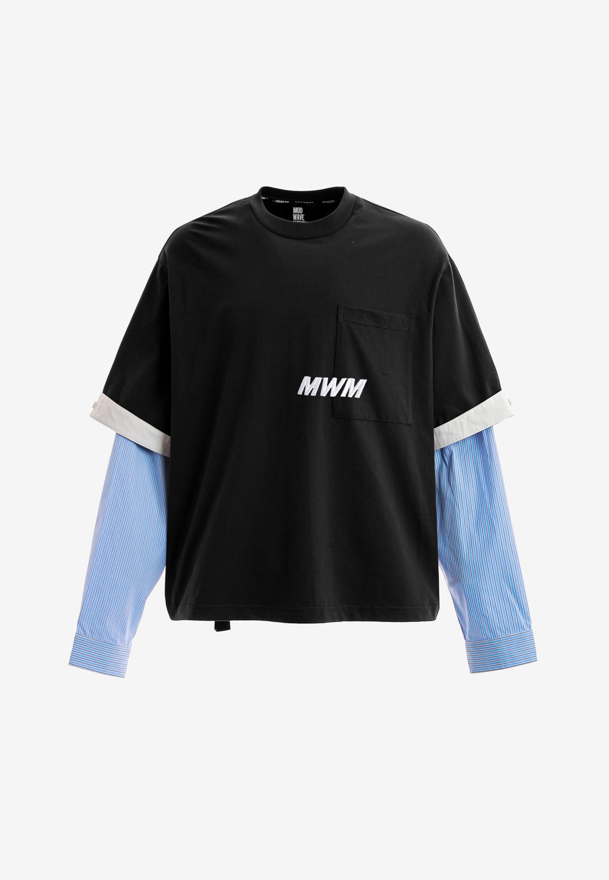 Camiseta de doble capa con manga larga de camisa y bolsillo frontal | MWM [PS_COLORS:BLACK]