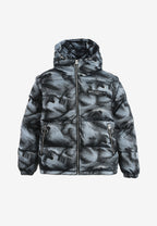 Abrigo puffer jacquard de chenilla con brillo, capucha y mangas desmontables | MWM [PS_COLORS:BLACK]
