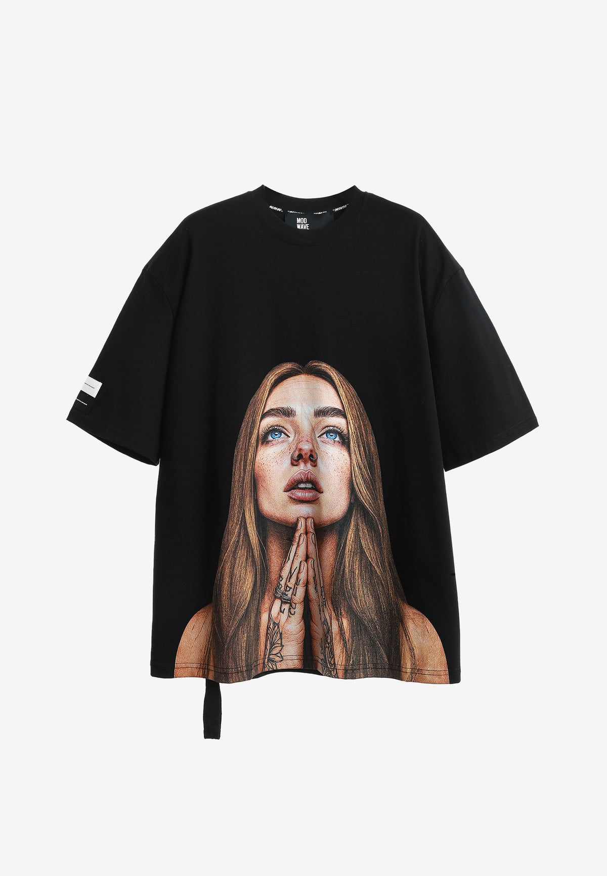 Camiseta Faces de algodón mercerizado con print de gran formato | MWM [PS_COLORS:BLACK]