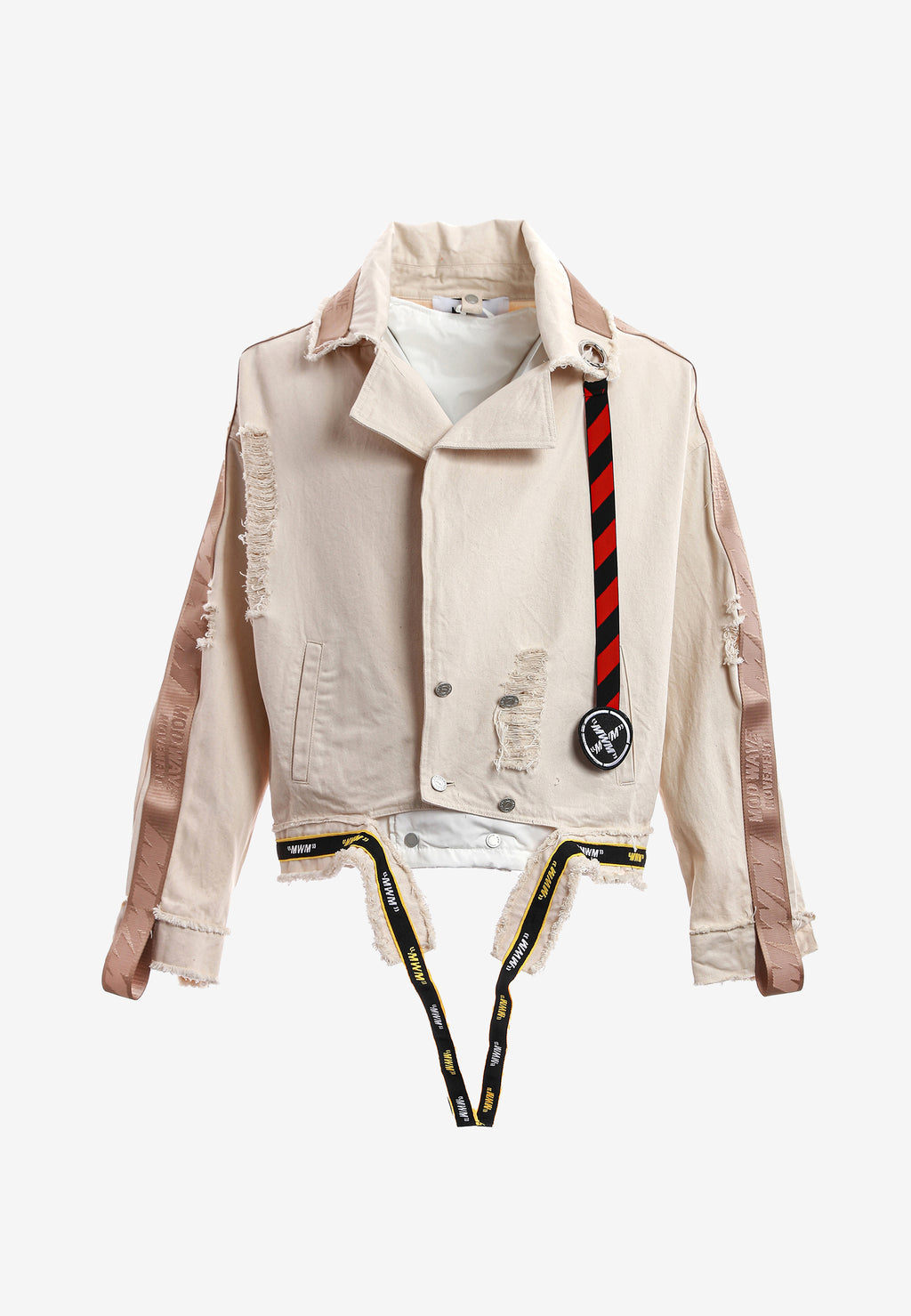 Chaqueta vaquera distressed con cintas MWM y chaleco térmico extraíble | MWM [PS_COLORS:BEIGE]