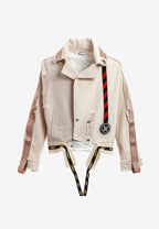 Chaqueta vaquera distressed con cintas MWM y chaleco térmico extraíble | MWM [PS_COLORS:BEIGE]