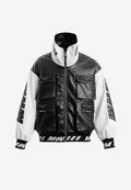 Chaqueta Iconic Logos efecto piel colorblock con cuello alto y cuatro bolsillos | MWM [PS_COLORS:BLACK]