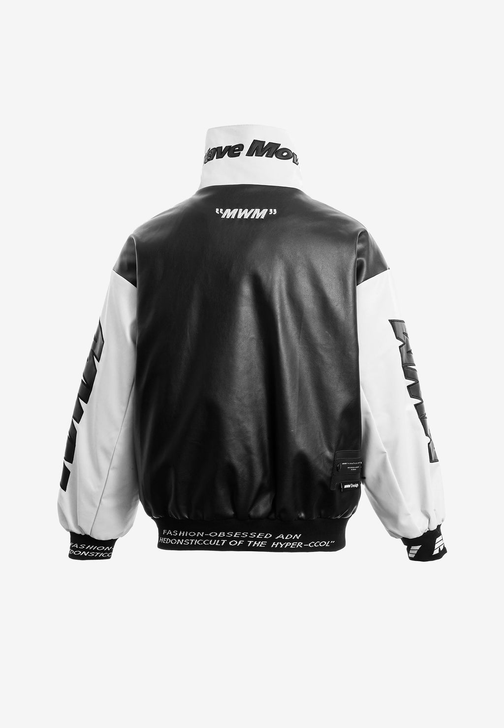 Chaqueta Iconic Logos efecto piel colorblock con cuello alto y cuatro bolsillos | MWM [PS_COLORS:BLACK]