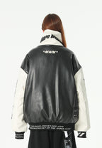 Chaqueta Iconic Logos efecto piel colorblock con cuello alto y cuatro bolsillos | MWM [PS_COLORS:BLACK]