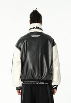 Chaqueta Iconic Logos efecto piel colorblock con cuello alto y cuatro bolsillos | MWM [PS_COLORS:BLACK]