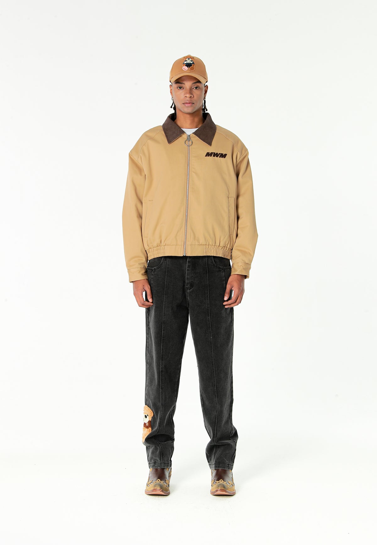 Chaqueta Harrington TEDDY de canvas con cuello efecto piel y parche Teddy en la espalda | MWM [PS_COLORS:CAMEL]