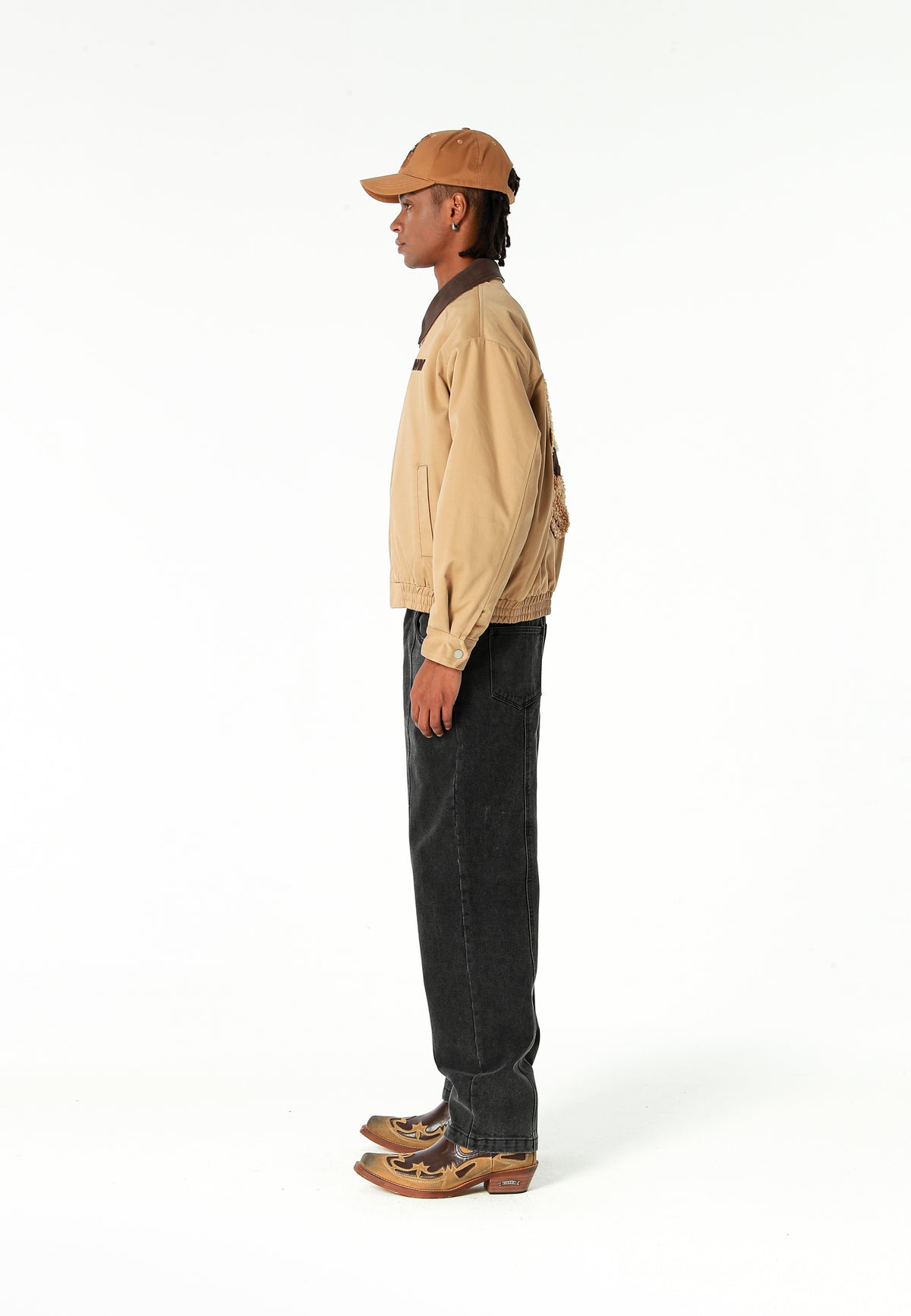 Chaqueta Harrington TEDDY de canvas con cuello efecto piel y parche Teddy en la espalda | MWM [PS_COLORS:CAMEL]