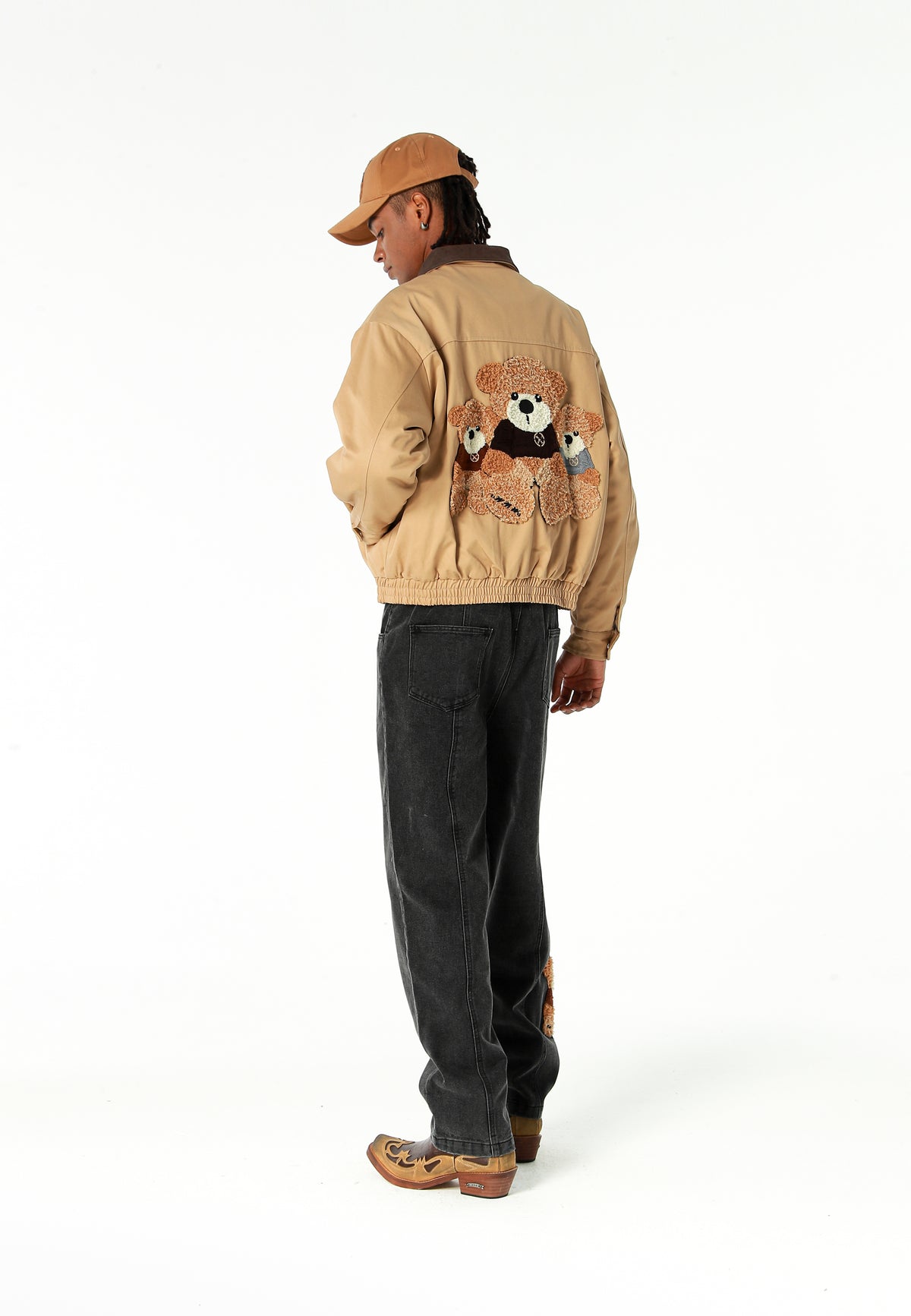 Chaqueta Harrington TEDDY de canvas con cuello efecto piel y parche Teddy en la espalda | MWM [PS_COLORS:CAMEL]