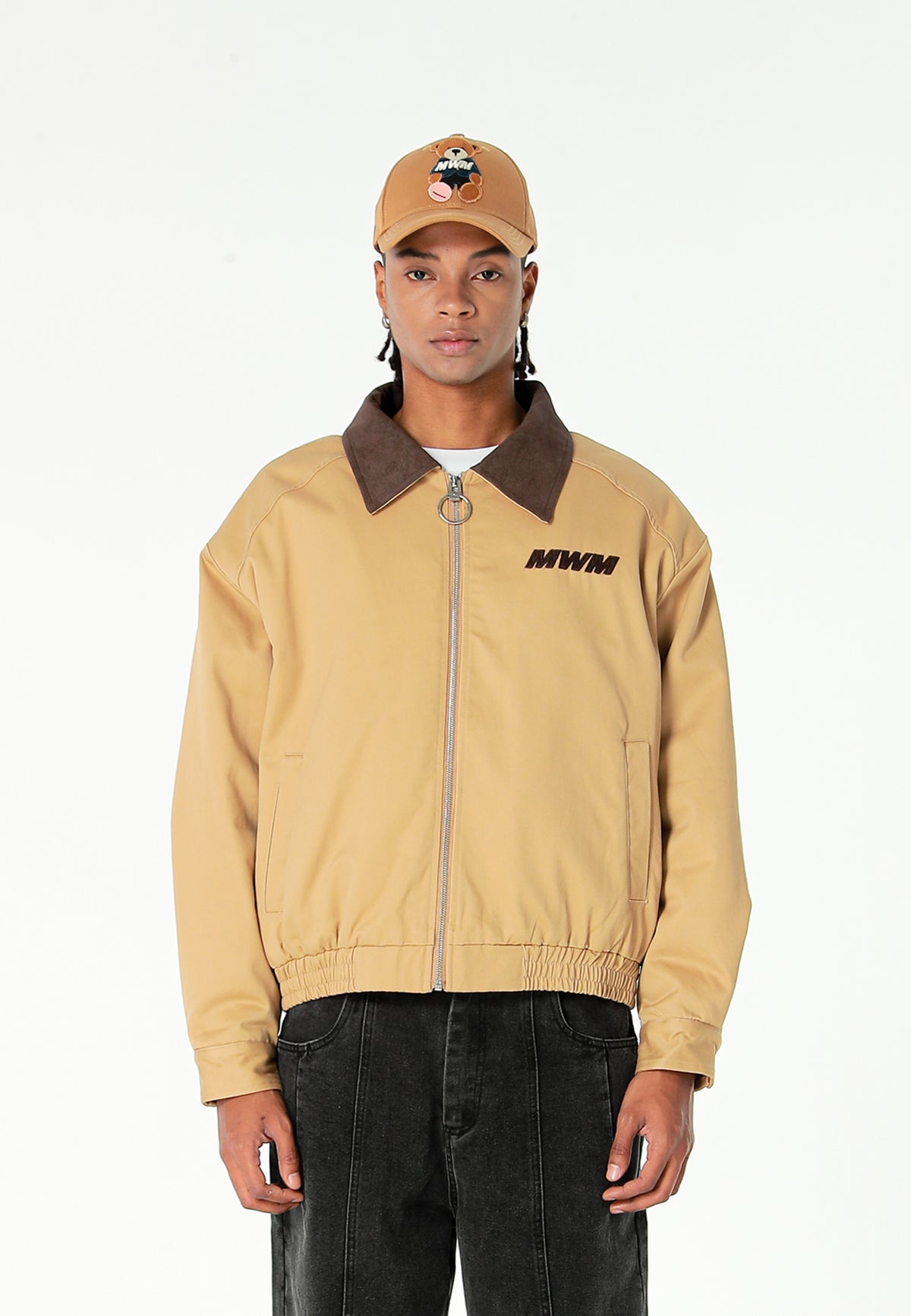 Chaqueta Harrington TEDDY de canvas con cuello efecto piel y parche Teddy en la espalda | MWM [PS_COLORS:CAMEL]