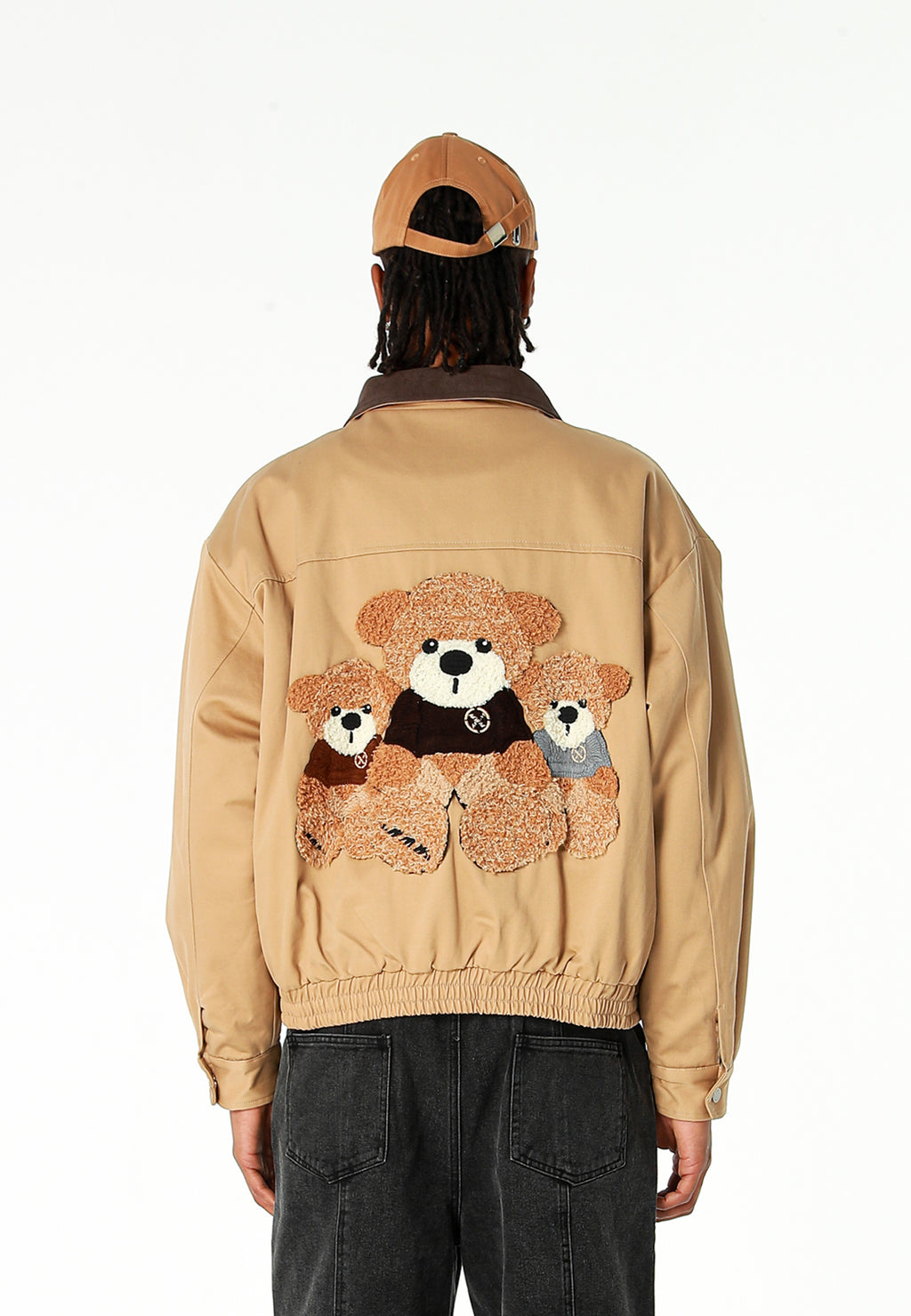 Chaqueta Harrington TEDDY de canvas con cuello efecto piel y parche Teddy en la espalda | MWM [PS_COLORS:CAMEL]