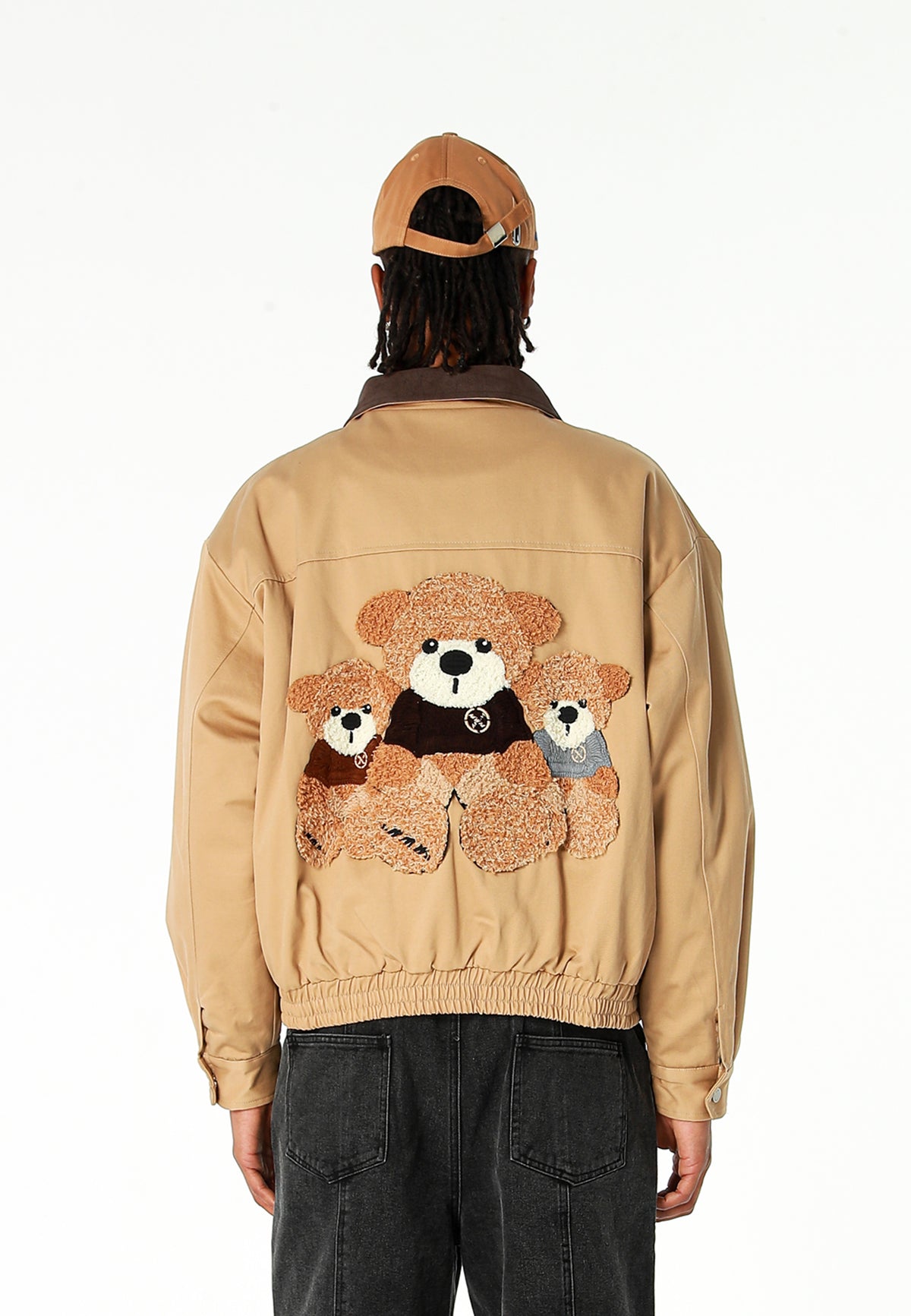 Chaqueta Harrington TEDDY de canvas con cuello efecto piel y parche Teddy en la espalda | MWM [PS_COLORS:CAMEL]