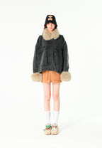 Chaqueta vaquera de mujer TEDDY con cuello y puños de pelo y parche Teddy en la espalda | MWM [PS_COLORS:BLACK]
