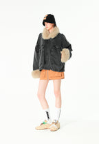 Chaqueta vaquera de mujer TEDDY con cuello y puños de pelo y parche Teddy en la espalda | MWM [PS_COLORS:BLACK]