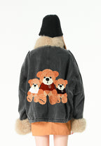 Chaqueta vaquera de mujer TEDDY con cuello y puños de pelo y parche Teddy en la espalda | MWM [PS_COLORS:BLACK]