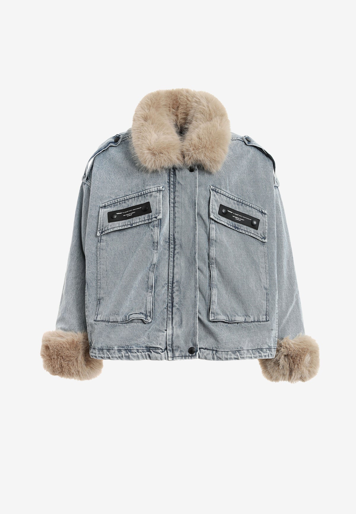 Chaqueta vaquera de mujer con cuello y puños de pelo | MWM [PS_COLORS:BLUE]