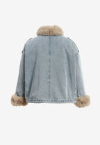 Chaqueta vaquera de mujer con cuello y puños de pelo | MWM [PS_COLORS:BLUE]