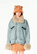 Chaqueta vaquera de mujer con cuello y puños de pelo | MWM [PS_COLORS:BLUE]