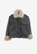 Chaqueta vaquera de mujer con cuello y puños de pelo | MWM [PS_COLORS:BLACK]