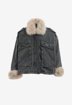 Chaqueta vaquera de mujer con cuello y puños de pelo | MWM [PS_COLORS:BLACK]