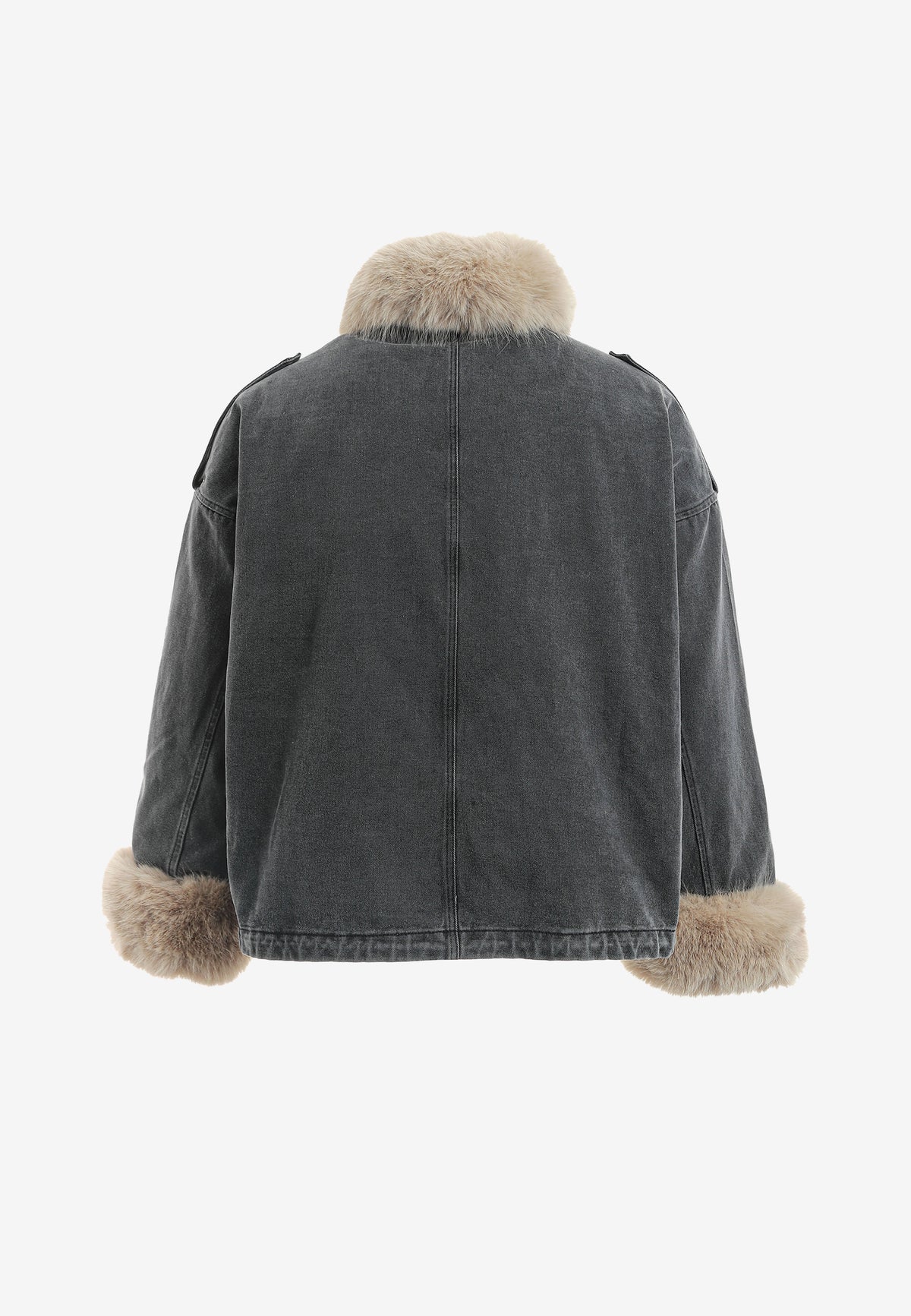 Chaqueta vaquera de mujer con cuello y puños de pelo | MWM [PS_COLORS:BLACK]
