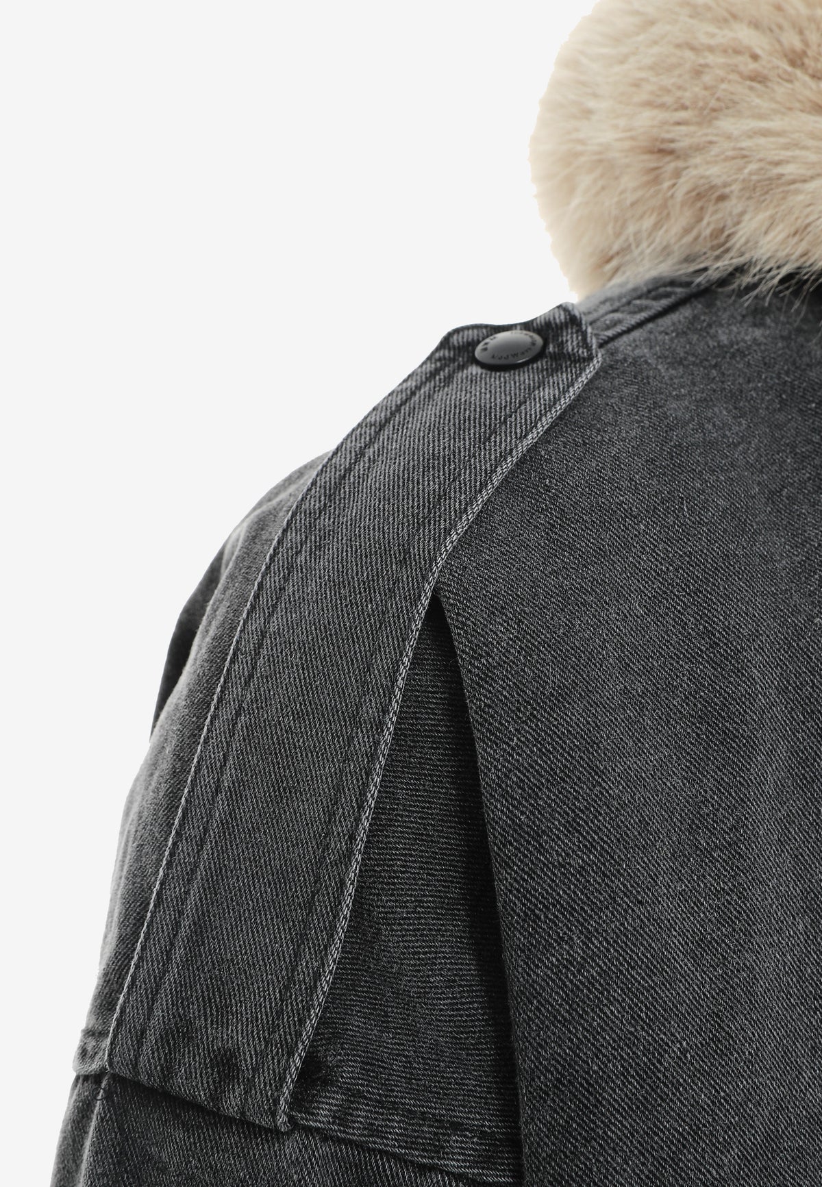 Chaqueta vaquera de mujer con cuello y puños de pelo | MWM [PS_COLORS:BLACK]