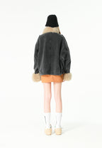 Chaqueta vaquera de mujer con cuello y puños de pelo | MWM [PS_COLORS:BLACK]