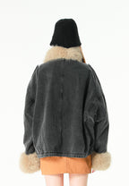 Chaqueta vaquera de mujer con cuello y puños de pelo | MWM [PS_COLORS:BLACK]
