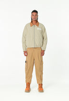Chaqueta Harrington TEDDY efecto piel con parche Teddy de canvas y forro animal print | MWM [PS_COLORS:ECRU]