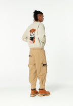 Chaqueta Harrington TEDDY efecto piel con parche Teddy de canvas y forro animal print | MWM [PS_COLORS:ECRU]