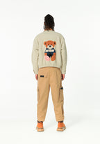 Chaqueta Harrington TEDDY efecto piel con parche Teddy de canvas y forro animal print | MWM [PS_COLORS:ECRU]