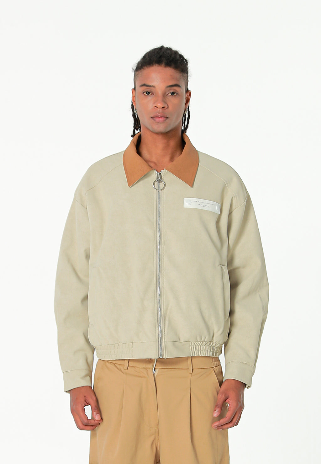 Chaqueta Harrington TEDDY efecto piel con parche Teddy de canvas y forro animal print | MWM [PS_COLORS:ECRU]