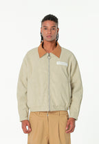 Chaqueta Harrington TEDDY efecto piel con parche Teddy de canvas y forro animal print | MWM [PS_COLORS:ECRU]