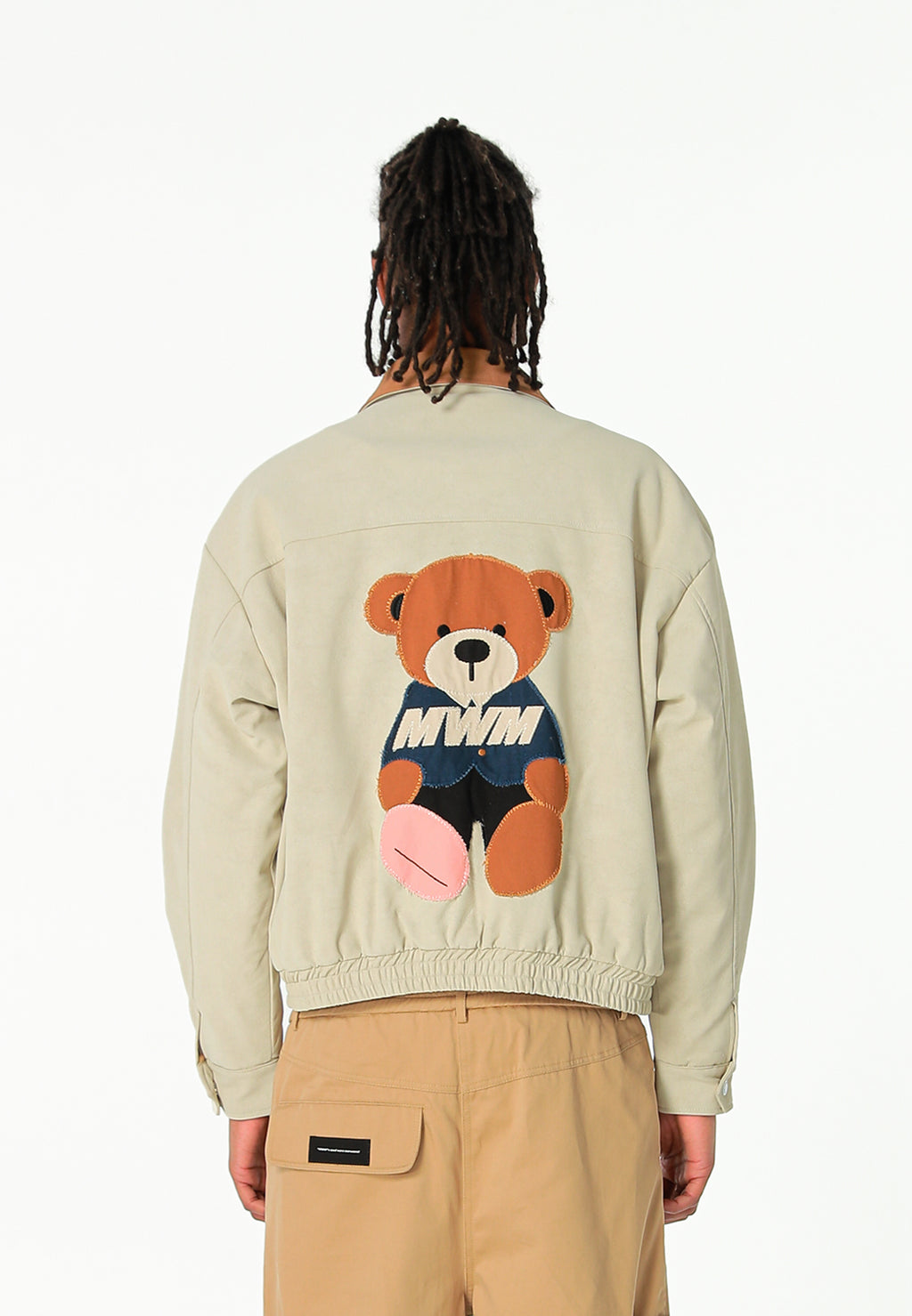 Chaqueta Harrington TEDDY efecto piel con parche Teddy de canvas y forro animal print | MWM [PS_COLORS:ECRU]