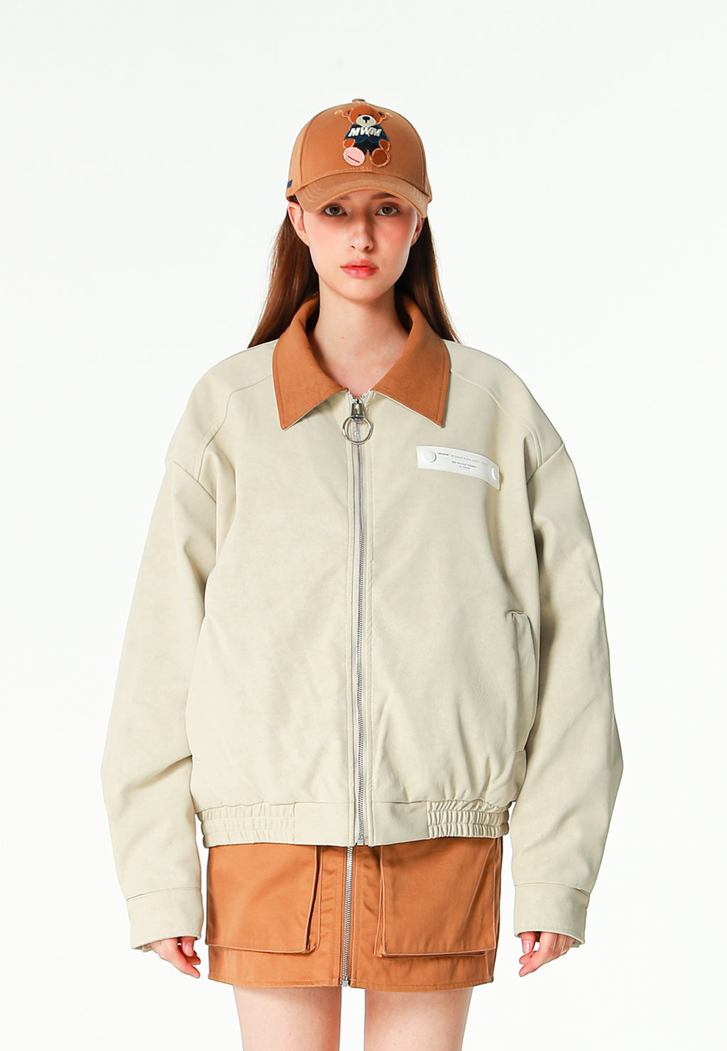 Chaqueta Harrington TEDDY efecto piel con parche Teddy de canvas y forro animal print | MWM [PS_COLORS:ECRU]