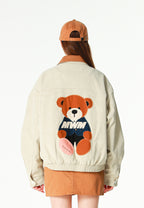 Chaqueta Harrington TEDDY efecto piel con parche Teddy de canvas y forro animal print | MWM [PS_COLORS:ECRU]
