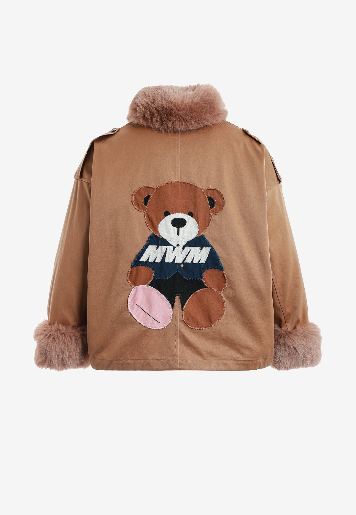Chaqueta de mujer TEDDY de canvas con cuello y puños de pelo y parche Teddy en la espalda | MWM [PS_COLORS:CAMEL]