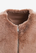 Chaqueta de mujer TEDDY de canvas con cuello y puños de pelo y parche Teddy en la espalda | MWM [PS_COLORS:CAMEL]