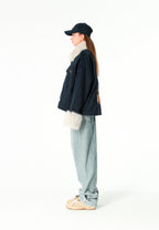 Chaqueta de mujer TEDDY de canvas con cuello y puños de pelo y parche Teddy en la espalda | MWM [PS_COLORS:NAVY]