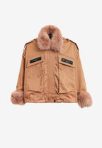 Chaqueta de mujer de canvas con cuello y puños de pelo | MWM [PS_COLORS:CAMEL]