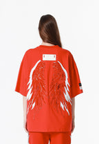 Camiseta Wings de corte relajado con estrellas frontales y doble parche de alas en la espalda | MWM [PS_COLORS:RED]