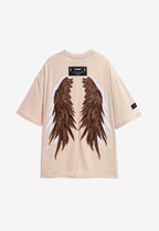 Camiseta Wings de corte relajado con estrellas frontales y doble parche de alas en la espalda | MWM [PS_COLORS:BEIGE]