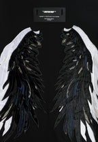 Camiseta Wings de corte relajado con estrellas frontales y doble parche de alas en la espalda | MWM [PS_COLORS:BLACK]