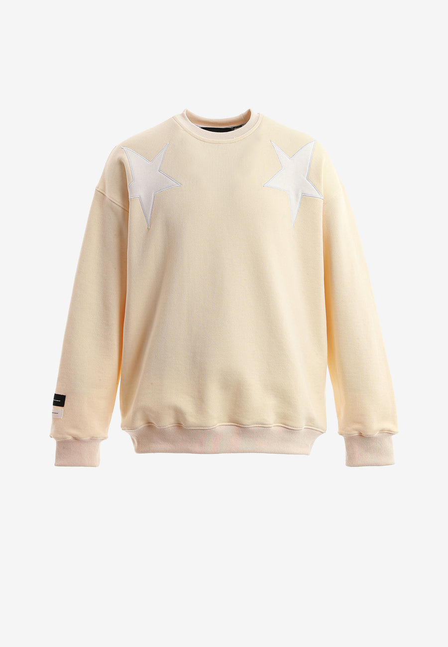 Sudadera de niño Wings de corte relajado con estrellas frontales y doble parche de alas en la espalda | MWM [PS_COLORS:BEIGE]