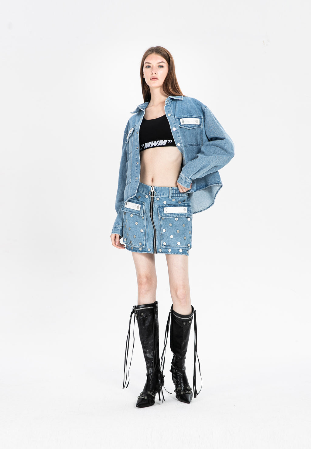 MWM DENIM MINI SKIRT WITH BUTTON DETAIL